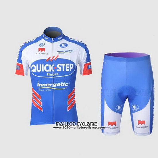 2011 Maillot Ciclismo Quick Step Floor Blanc et Azur Manches Courtes et Cuissard